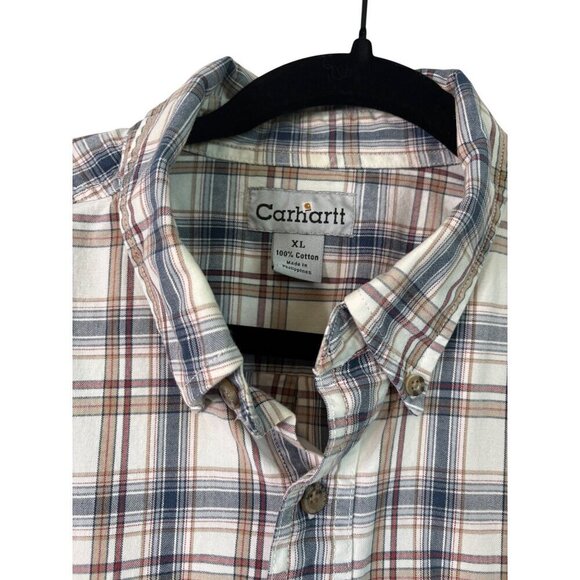 Carhartt Men's 100% Cotton Casual Button Down Short Sleeve Plaid Shirt Size XL - Picture 2 of 12